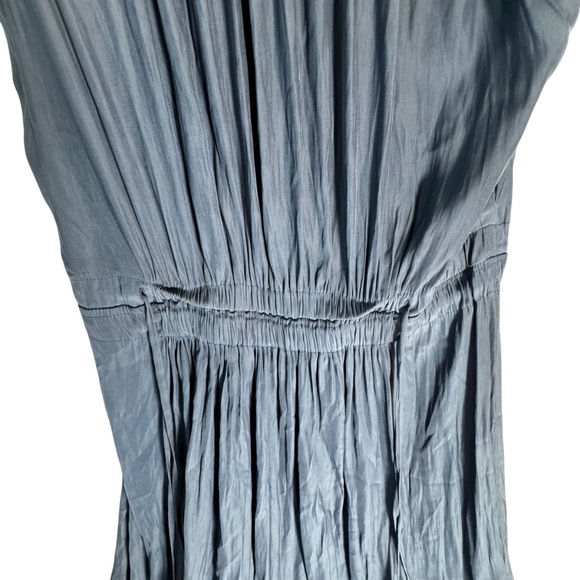 Ramy Brook Hayley Navy Cinch Tie Waist Asymmetrical Lace Hem Midi Dress Sz L - Picture 6 of 11